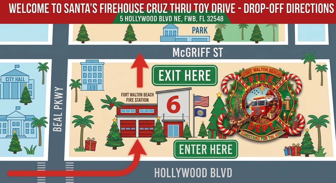 Enter Station 6 from Hollywood Boulevard, drive through the engine bay, and exit through the rear gate onto McGriff Street.